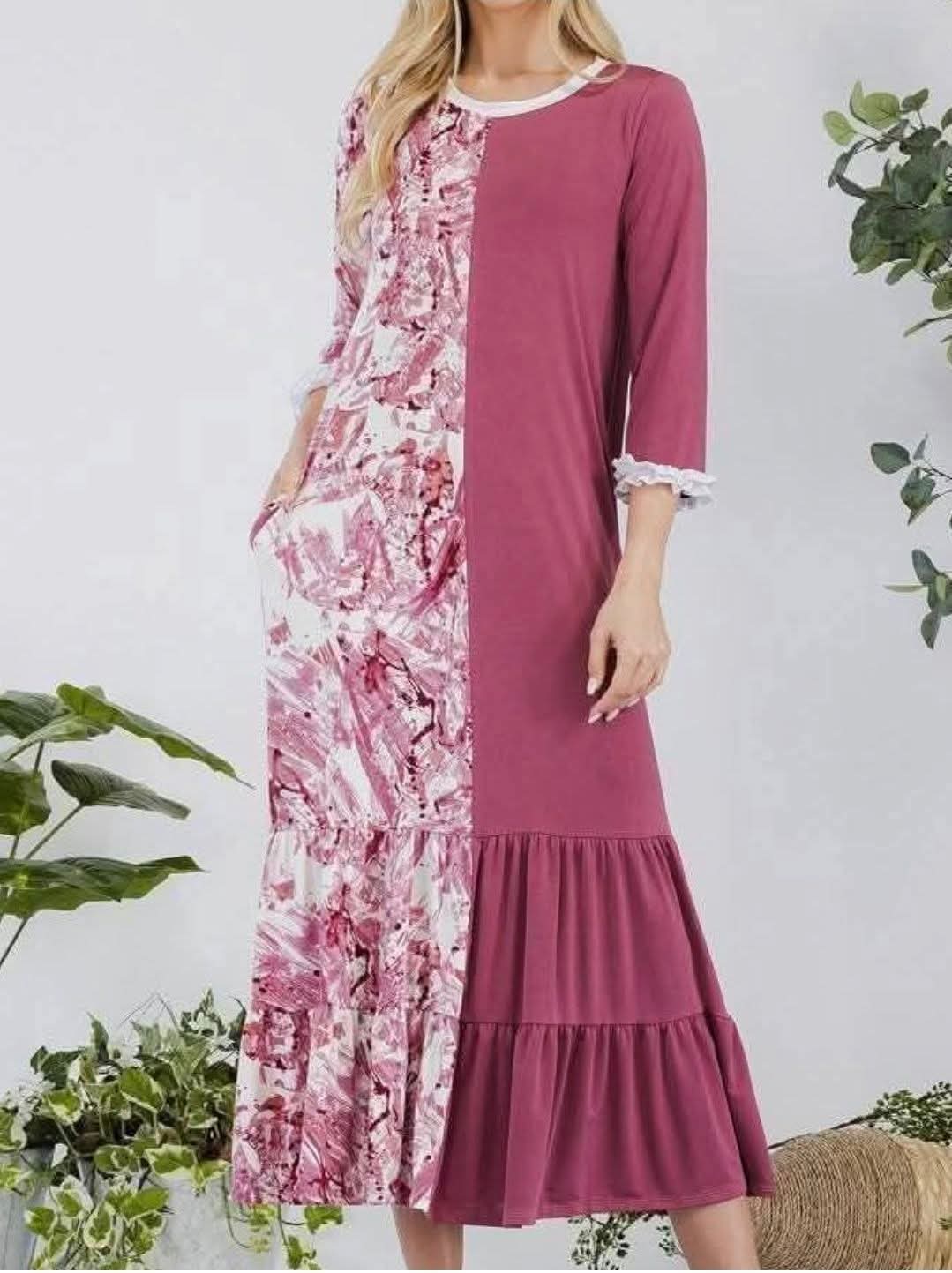 The Serenity Color-Block Ruffle Maxi Dress