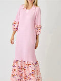 Pastel Meadow Mixed-Media Maxi Dress