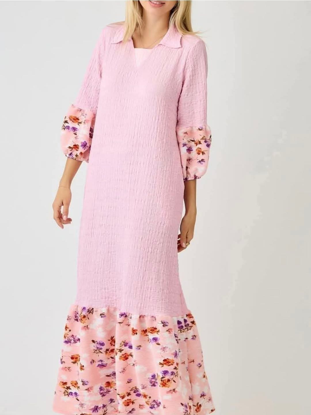 Pastel Meadow Mixed-Media Maxi Dress