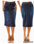Be-Girl Sporty Drawstring Stretch Denim Midi Skirt (No Slit, 27")