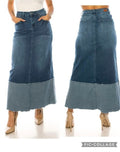 Be-Girl Style 89335 Two-Tone Raw Edge Maxi Denim Skirt