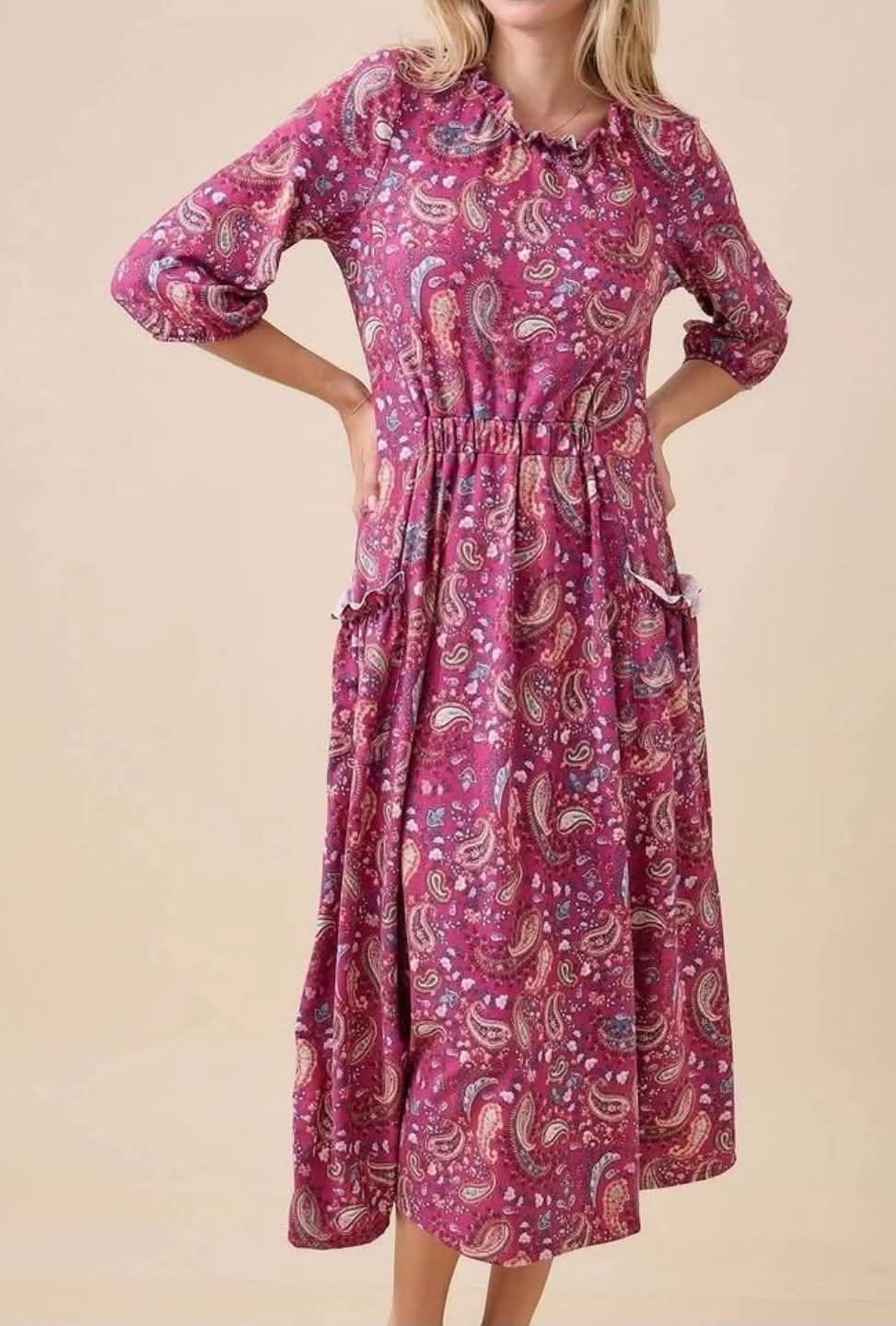 Berry Paisley Ruffle Dress