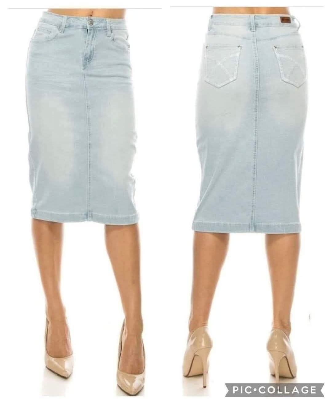 Be-Girl Embroidered Pocket Stretch Denim Pencil Skirt