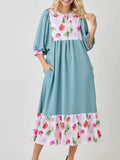 Meadow Breeze Floral Accent Midi Dress