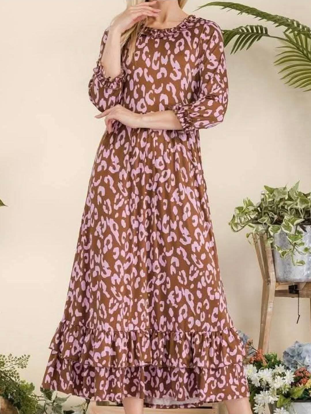 Blushing Cheetah Ruffle Dress