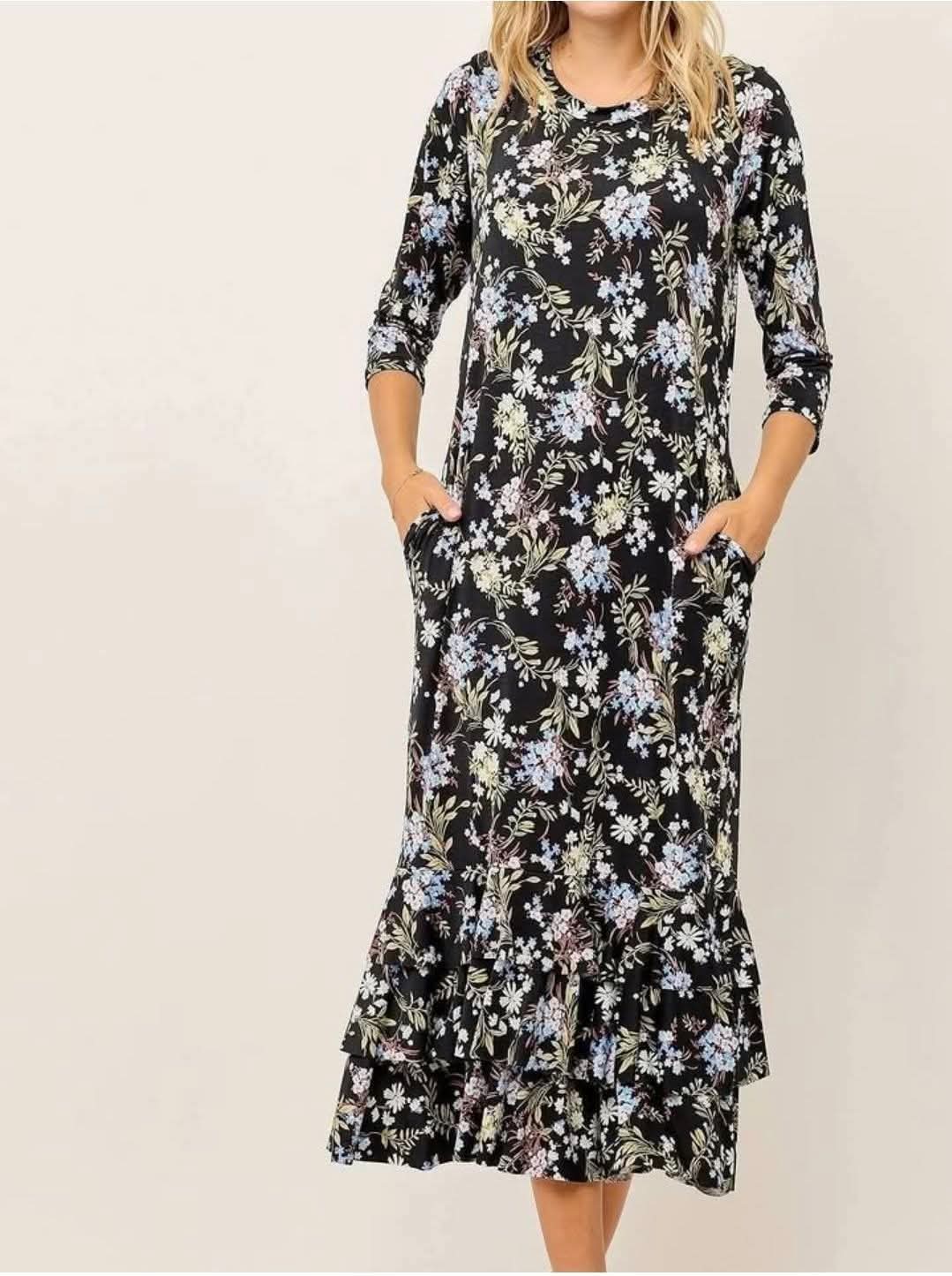 The Midnight Ditsy Floral Ruffle Maxi