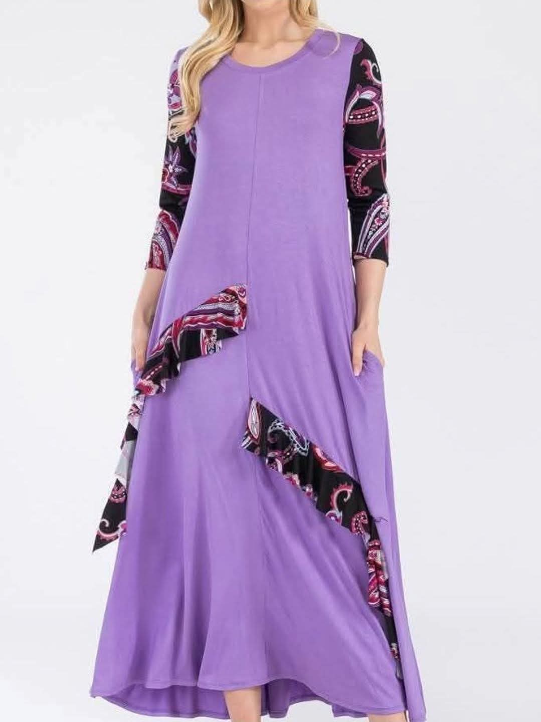 Lavender Paisley Ruffle Maxi Dress