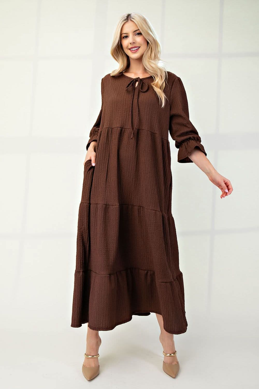 The Grace Tiered Maxi Dress in Cocoa