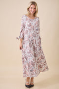 Cream Paisley Tie-Sleeve Midi Dress